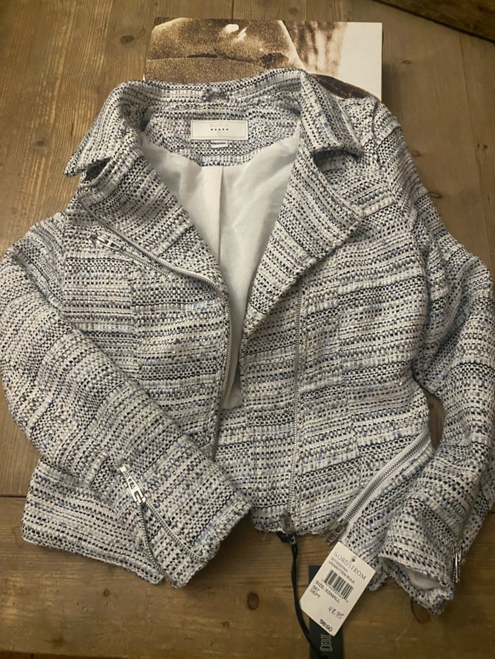 BLANK NYC Textured Tweed Jacket - White, Black & Blue